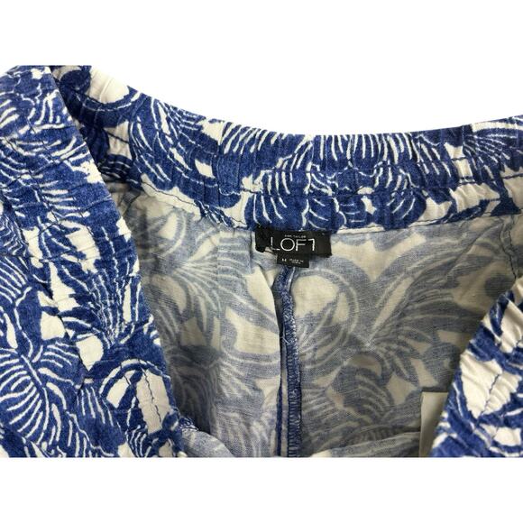 Ann Taylor LOFT Linen Blend Pull-on Shorts Sz M Blue Floral Drawstring Waist - Picture 4 of 5